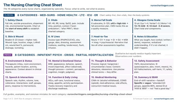 Page 1 of the Nursing Charting Cheat Sheet